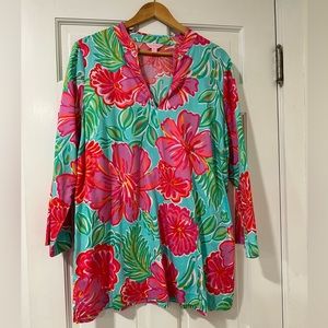 Lilly Pulitzer XL 100% Cotton Tunic Top Long-Sleeved